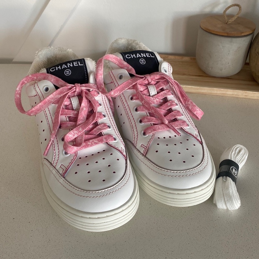 CHANEL Calfskin Womens Logo Sneakers size 37
